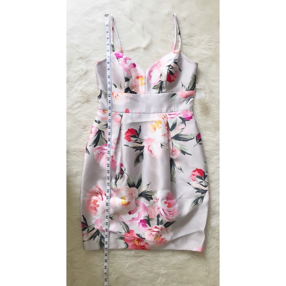 ELIZA J Mikado Floral Print Cocktail Dress Spaghetti Strap Gray Pink Size 8 New - Picture 13 of 14